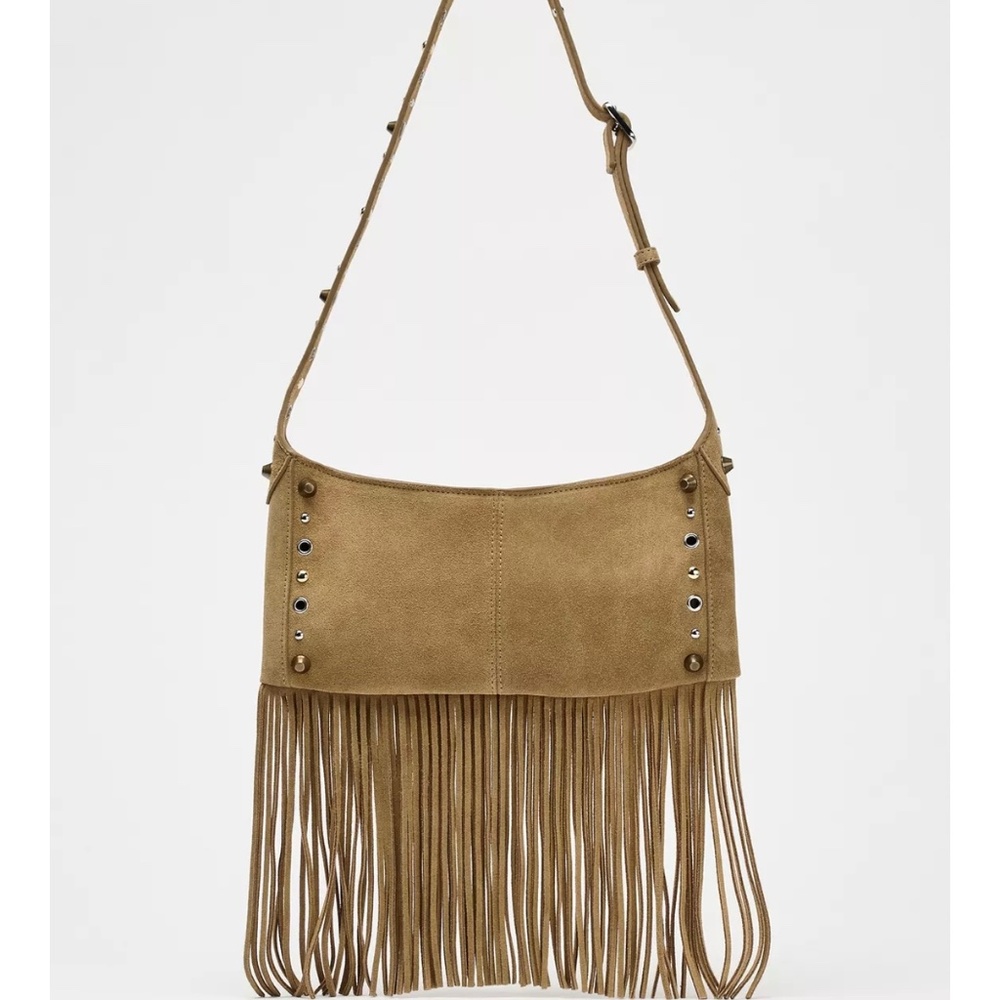 Zara Fringed suede Bag Dark Tan